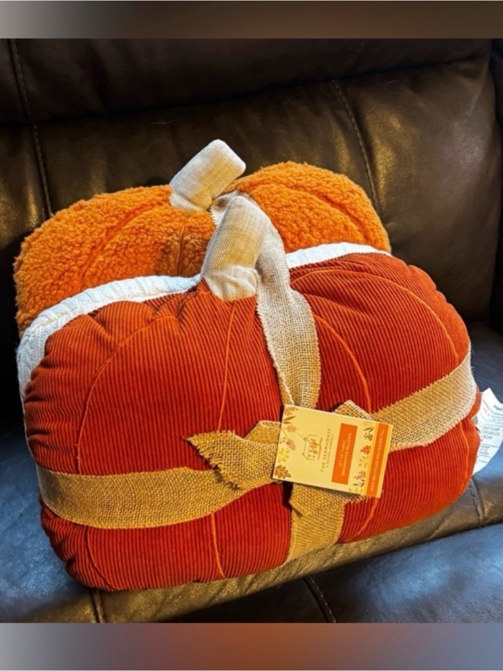 Autumn Pumpkin Throw Pillow Pair - Orange Fabric Pumpkins